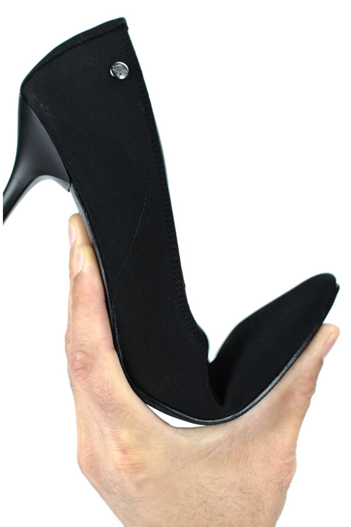 King Crow Jimena Esnek Yumuşak Kaymaz Taban (8 cm) Siyah Süet Kadın Topuklu Ayakkabı