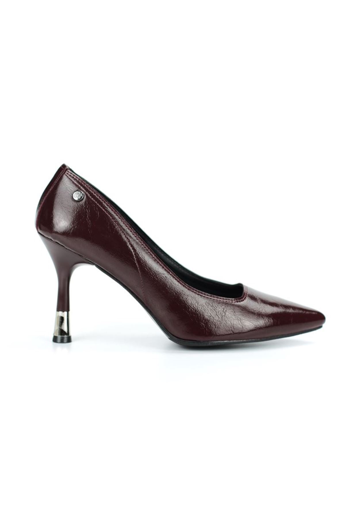 King Crow Juliet Esnek Yumuşak Kaymaz Taban (8 cm) Bordo Rugan Kadın Topuklu Ayakkabı
