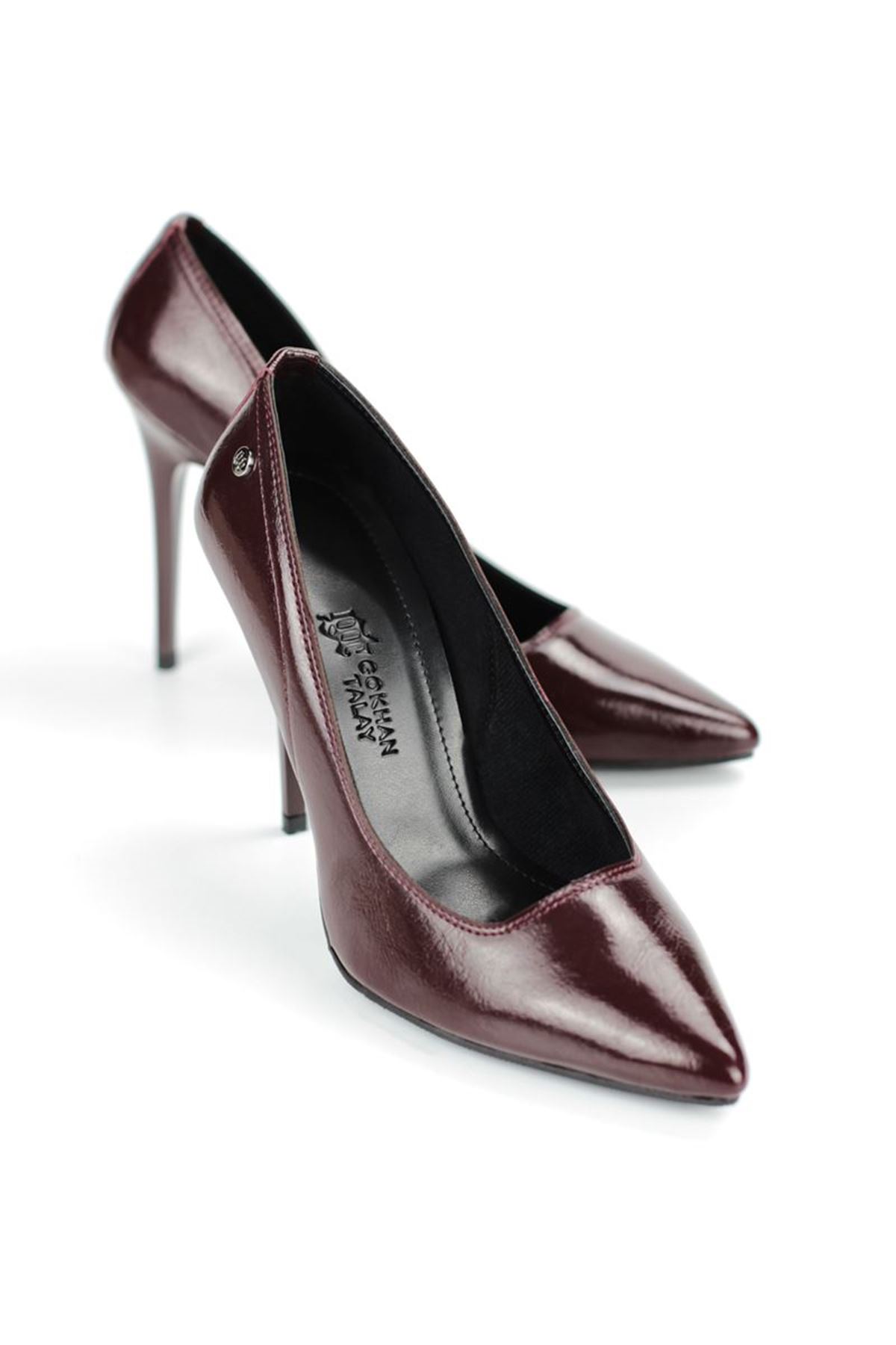 King Crow Arabella Esnek Yumuşak Kaymaz Taban (11 cm) Bordo Rugan Kadın Topuklu Ayakkabı