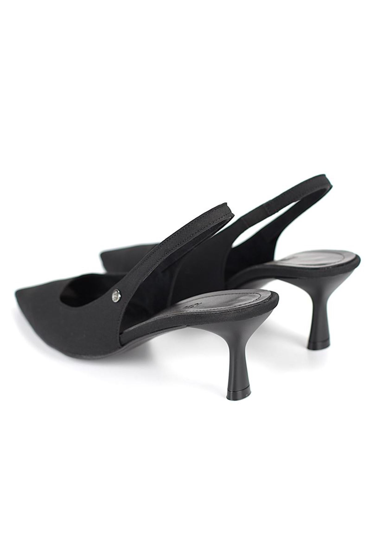 King Crow Magnolia Esnek Yumuşak Kaymaz Taban (4 cm) Siyah Süet Açık Lastikli Kadın Topuklu Ayakkabı