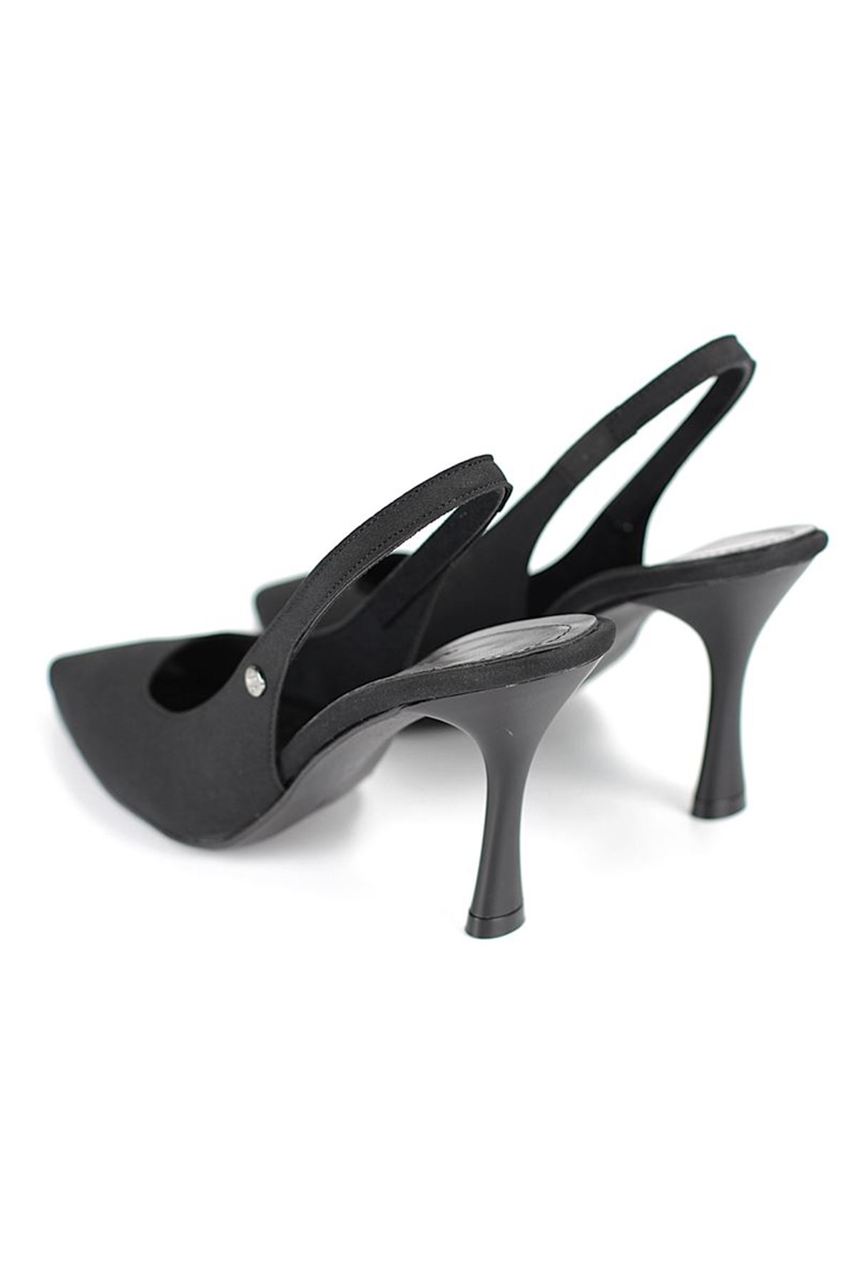 King Crow Lavender Esnek Yumuşak Kaymaz Taban (8 cm) Siyah Süet Açık Lastikli Kadın Topuklu Ayakkabı