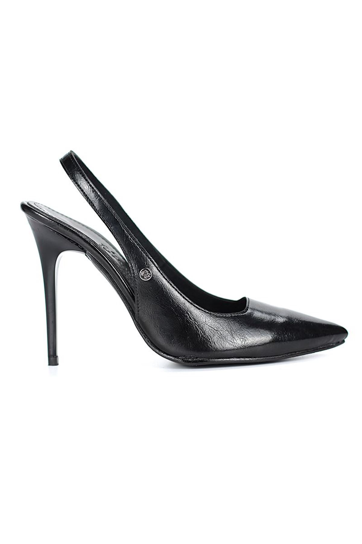 King Crow Zerina Siyah Rugan Rugan Esnek Yumuşak Kaymaz Taban İnce Topuklu (11cm) Kadın Stiletto