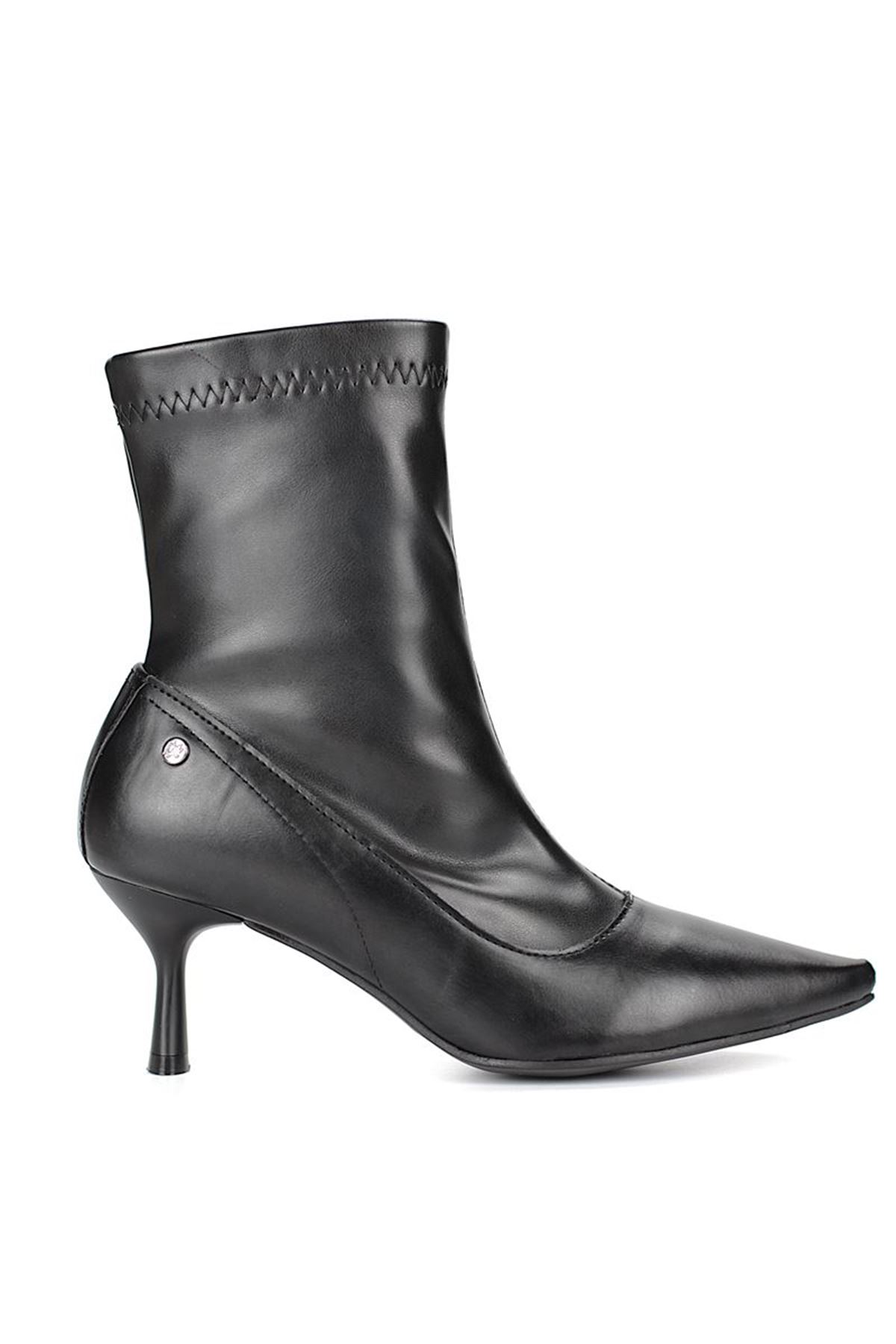 King Crow Sylvie Siyah Streç Bot Orta Topuklu(6 cm)