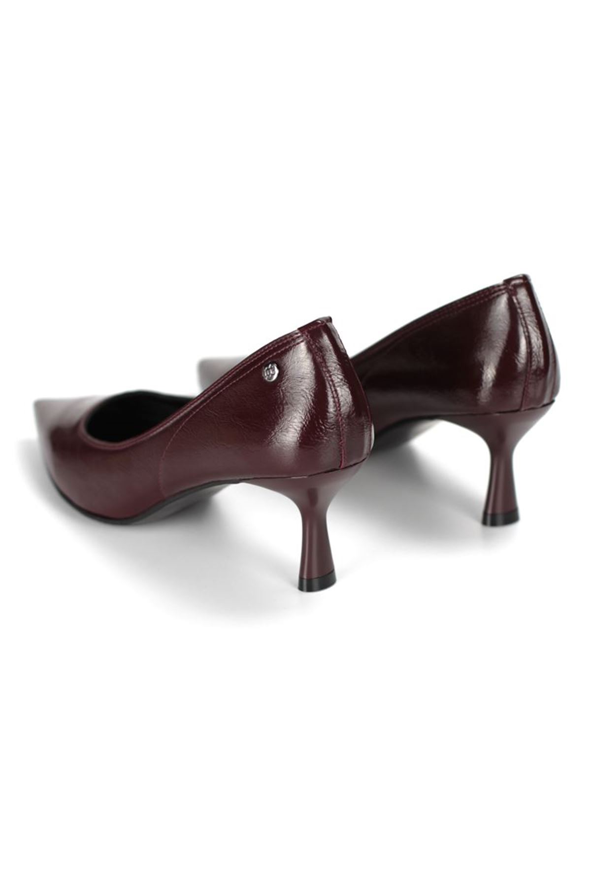 King Crow Zelia Esnek Yumuşak Kaymaz Taban (4 cm) Bordo Rugan Kadın Topuklu Ayakkabı