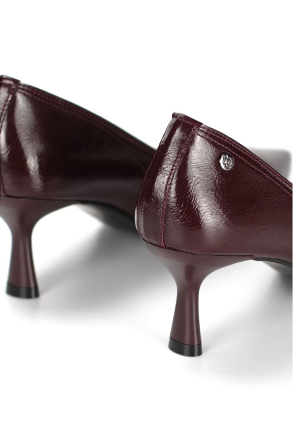 King Crow Zelia Esnek Yumuşak Kaymaz Taban (4 cm) Bordo Rugan Kadın Topuklu Ayakkabı