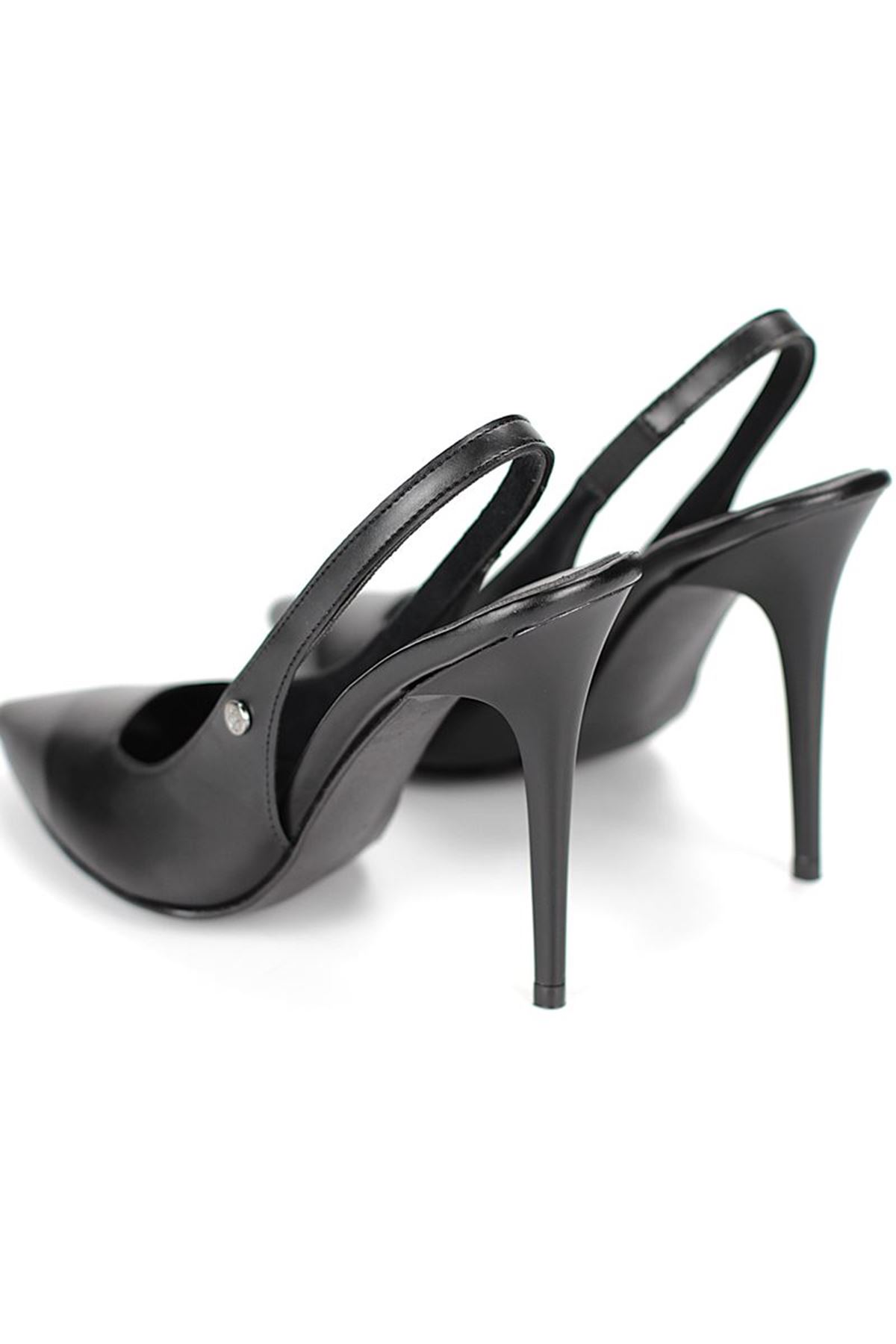 King Crow Zerina Siyah Cilt Esnek Yumuşak Kaymaz Taban İnce Topuklu (11cm) Kadın Stiletto