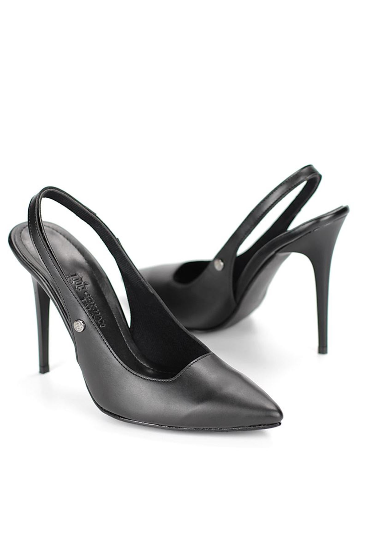 King Crow Zerina Siyah Cilt Esnek Yumuşak Kaymaz Taban İnce Topuklu (11cm) Kadın Stiletto