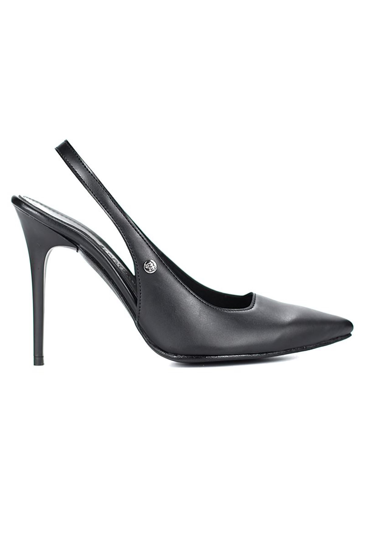 King Crow Zerina Siyah Cilt Esnek Yumuşak Kaymaz Taban İnce Topuklu (11cm) Kadın Stiletto