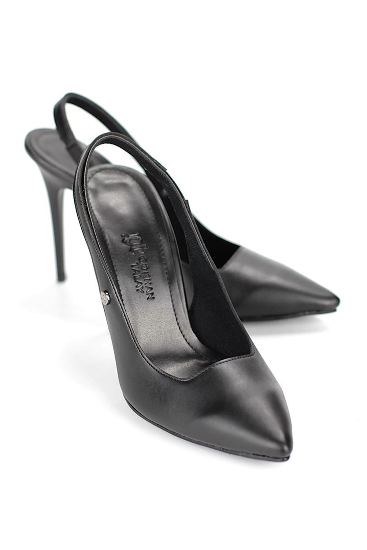 King Crow Zerina Siyah Cilt Esnek Yumuşak Kaymaz Taban İnce Topuklu (11cm) Kadın Stiletto