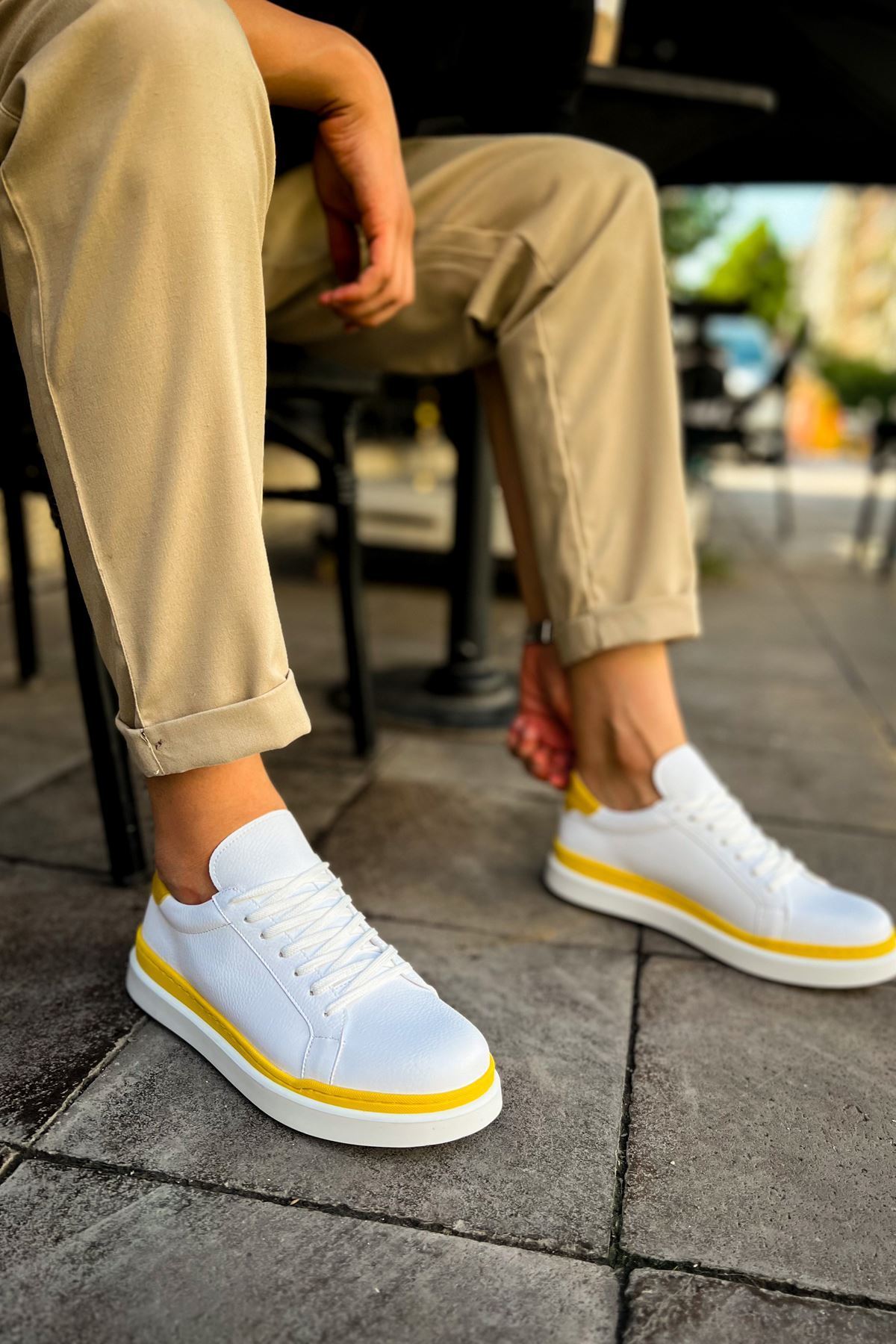 MN979 - Santoni GBT Spor Erkek Ayakkabı BEYAZ/SARI