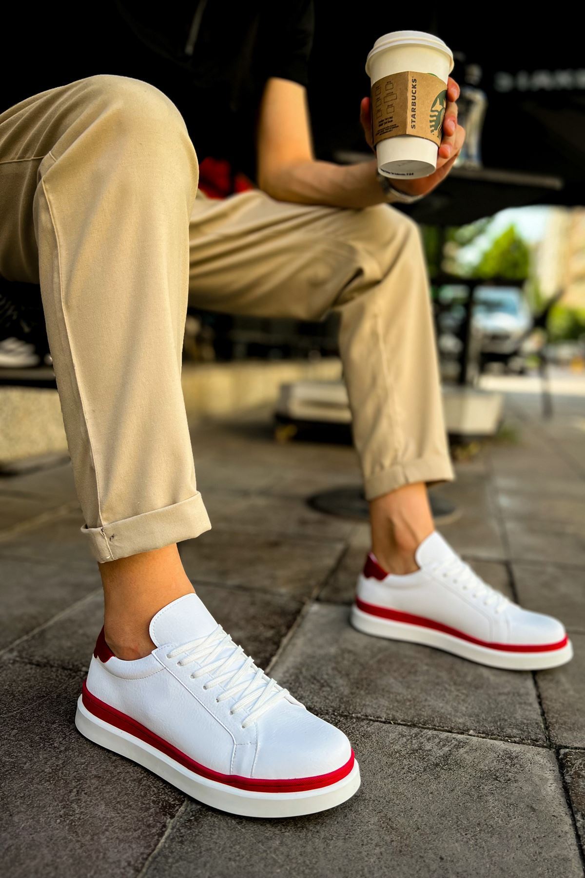 MN979 - Santoni GBT Spor Erkek Ayakkabı BEYAZ/KIRMIZI