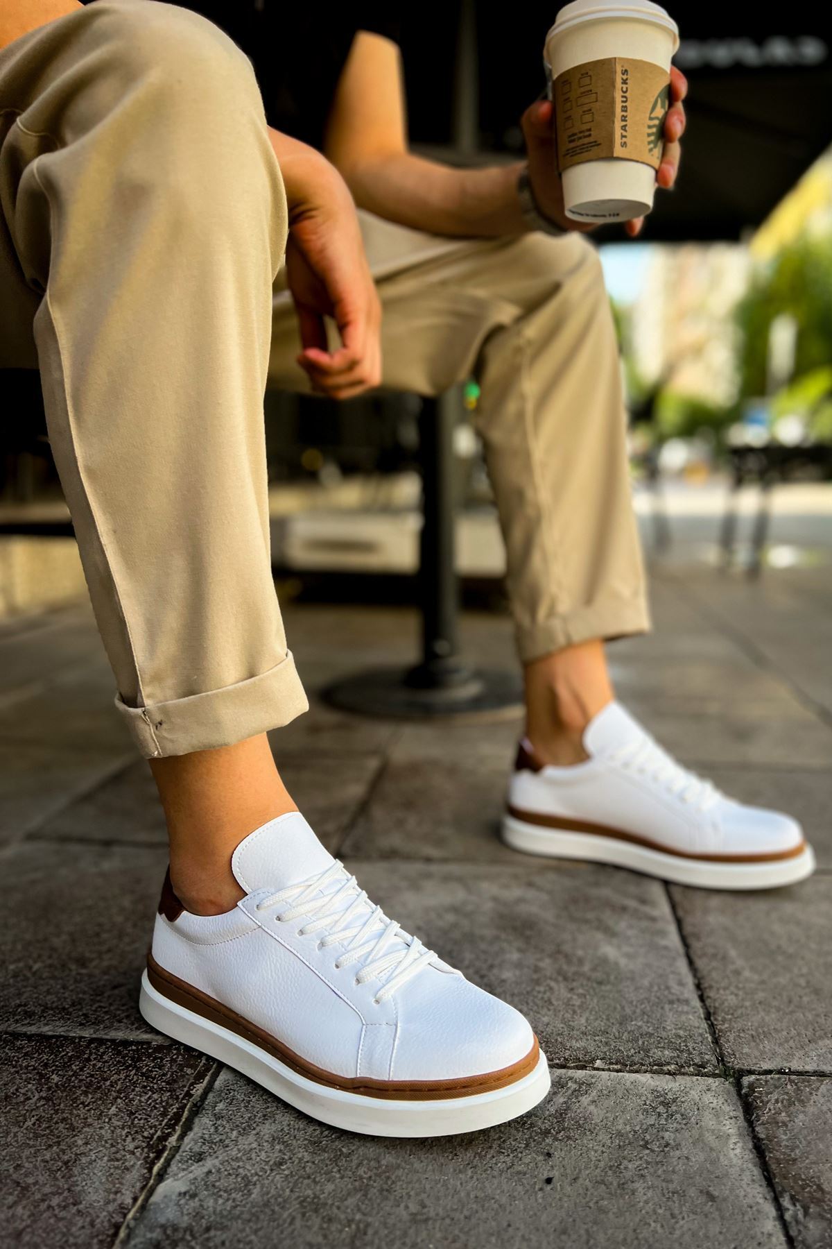 MN979 - Santoni GBT Spor Erkek Ayakkabı BEYAZ/TABA