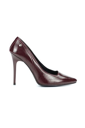 King Crow Arabella Esnek Yumuşak Kaymaz Taban (11 cm) Bordo Rugan Kadın Topuklu Ayakkabı