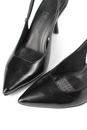 King Crow Lavender Esnek Yumuşak Kaymaz Taban (8 cm) Siyah Rugan  Açık Lastikli Kadın Topuklu Ayakkabı