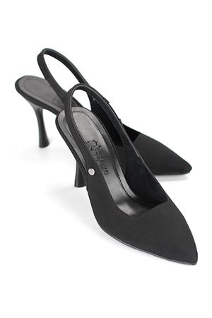 King Crow Lavender Esnek Yumuşak Kaymaz Taban (8 cm) Siyah Süet Açık Lastikli Kadın Topuklu Ayakkabı