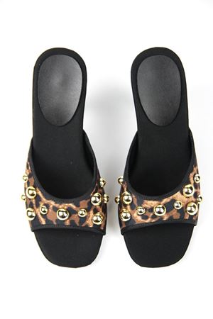 King Crow Havanna Kadın Gümüş Trok Taş Detaylı Leopar Desenli Orta Topuklu (8 cm) Topuklu Terlik