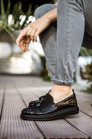 MN002 - RST Loafer Verniciata Erkek Ayakkabı SIYAH