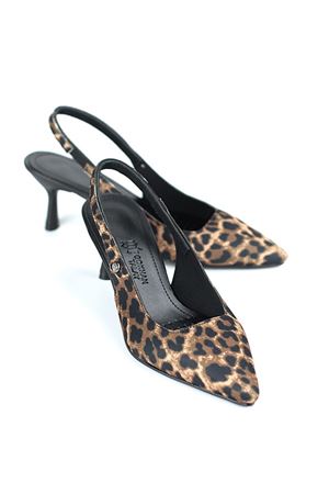 King Crow Magnolia Esnek Yumuşak Kaymaz Taban (4 cm) Leopar Açık Lastikli Kadın Topuklu Ayakkabı