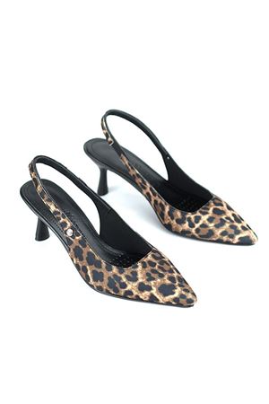 Gökhan Talay Magnolia Esnek Yumuşak Kaymaz Taban (4 cm) Leopar Açık Lastikli Kadın Topuklu Ayakkabı