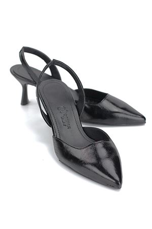 King Crow Jolie Esnek Kaymaz Taban Siyah Rugan Orta Topuklu(4-6 cm) Klasik Topuklu Ayakkabı