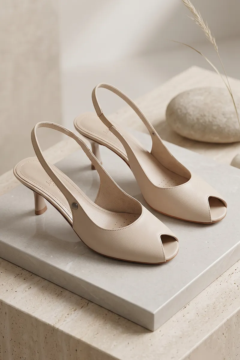 Gökhan Talay Calvera Peep Toe Bej Fındık Burun Kadın (4/6 cm) Topuklu Ayakkabı