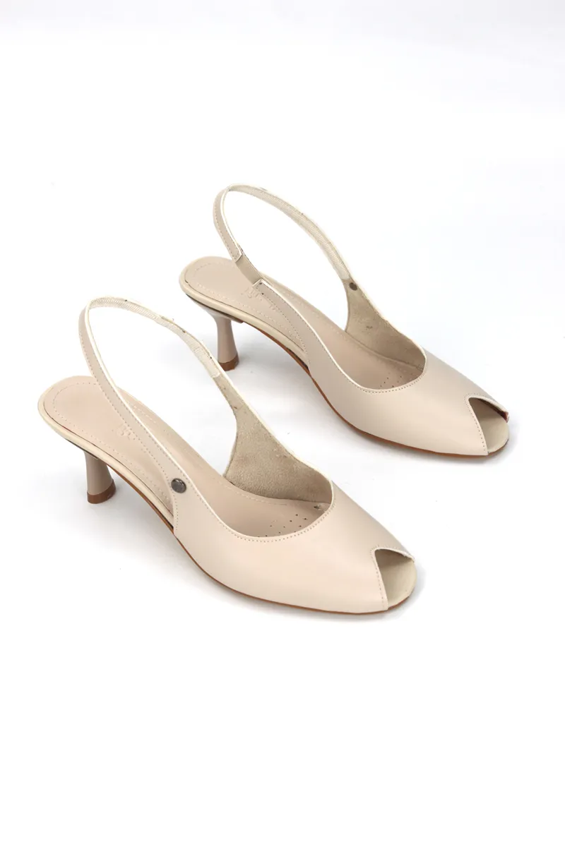 Gökhan Talay Calvera Peep Toe Bej Fındık Burun Kadın (4/6 cm) Topuklu Ayakkabı