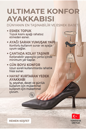 King Crow Saphine Esnek Yumuşak Kaymaz Taban Katlanabilir (4/6 cm) Siyah Cİlt Sivri Burun Kadın Ayakkabı