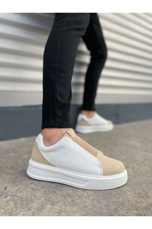 JY007 Alba Bağcıksız Süet Cilt Erkek Günlük Sneaker Ayakkabı SCBT Bej/Beyaz
