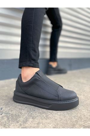 JY007 Alba Bağcıksız Cilt Erkek Günlük Sneaker Ayakkabı CST Siyah