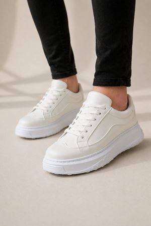JY507 Dara Bağcıklı Cilt Erkek Günlük Sneaker Ayakkabı CBT Beyaz