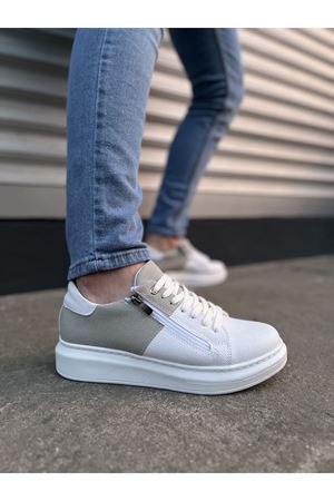 JY155 Warrior Bağcıklı ve Fermuarlı Cilt Süet Erkek Günlük Sneaker Ayakkabı CSBT - Beyaz/Gri