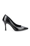 King Crow Jimena Esnek Yumuşak Kaymaz Taban (8 cm) Siyah Rugan Kadın Topuklu Ayakkabı