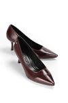 King Crow Zelia Esnek Yumuşak Kaymaz Taban (4 cm) Bordo Rugan Kadın Topuklu Ayakkabı