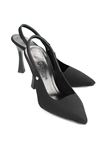 Gökhan Talay Margaret  Esnek Yumuşak Kaymaz Taban (10 cm) Siyah Süet Açık Lastikli Kadın Kalın Topuklu Ayakkabı