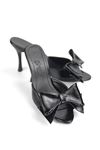 King Crow Ribbon Esnek Yumuşak Kaymaz Taban (8 cm) Siyah Rugan Fiyonk Detaylı Kadın Topuklu Terlik