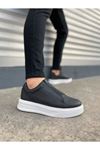 JY144 Volt Bağcıklı Cilt Erkek Günlük Sneaker Yüksek Taban Ayakkabı CST Siyah