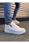 JY155 Warrior Bağcıklı ve Fermuarlı Cilt Erkek Günlük Sneaker Ayakkabı CBT - Beyaz