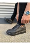 JY155 Warrior Bağcıklı ve Fermuarlı Cilt Erkek Günlük Sneaker Ayakkabı CST - Siyah