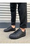 JY166 Prestige Bağcıklı Cilt Kapitone Desenli Erkek Günlük Sneaker Ayakkabı CST - Siyah