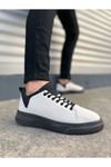 JY204 Flex Bağcıklı Keten Kumaş Erkek Günlük Sneaker Ayakkabı KST - Beyaz/Siyah