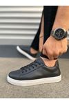 JY122 Mode Bağcıklı Cilt Erkek Günlük Sneaker Ayakkabı CBT - Siyah